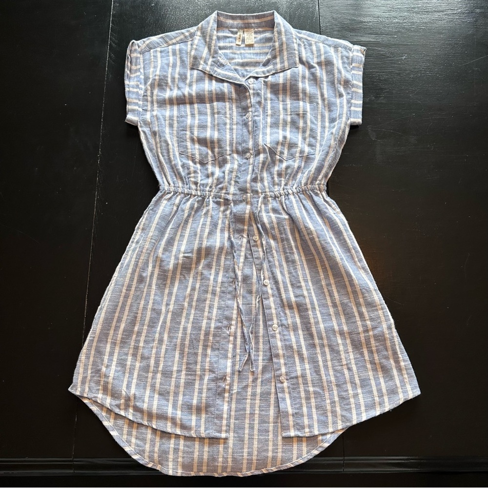 Japna Small Boat Beach Striped Button-Up Dress Romper 100% Cotton Outfit Mini